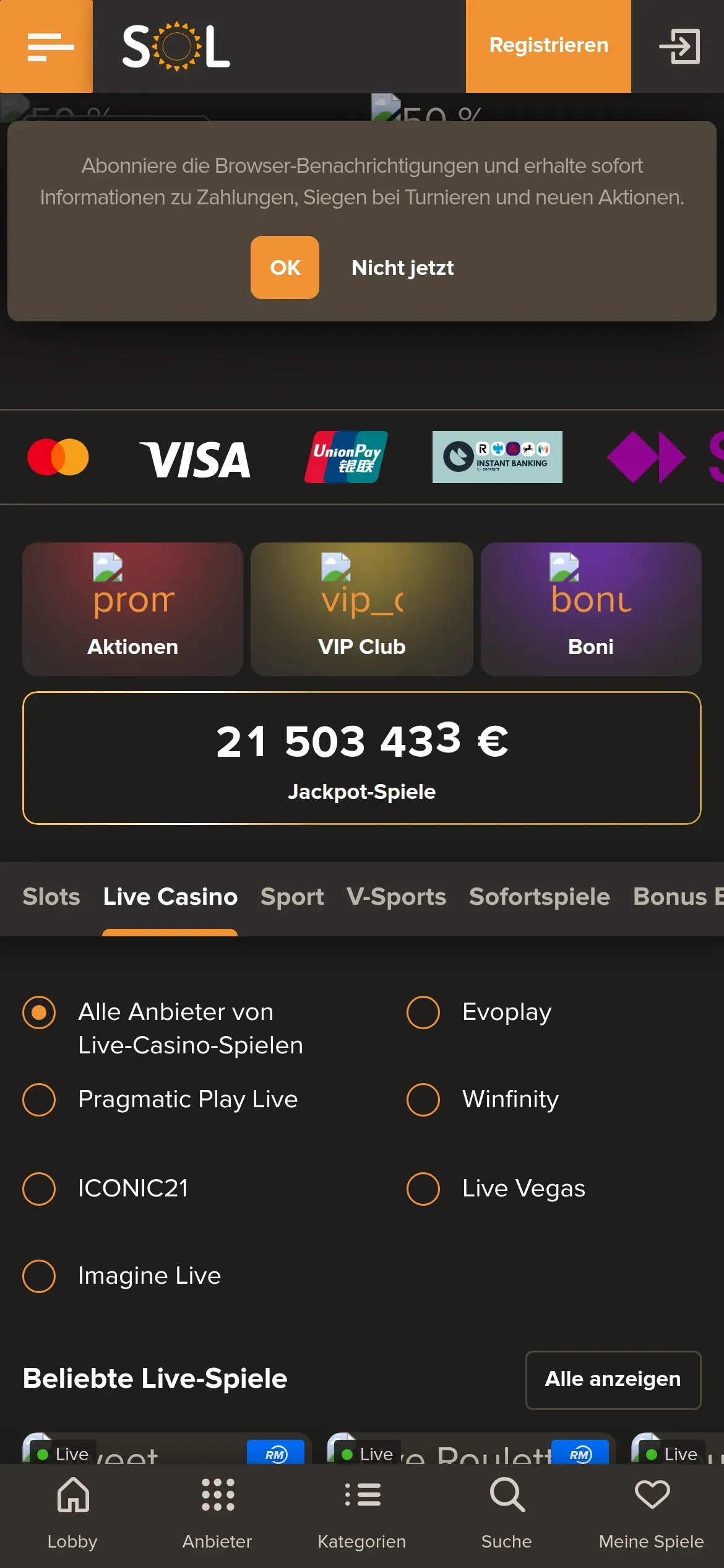 Mobile live casino